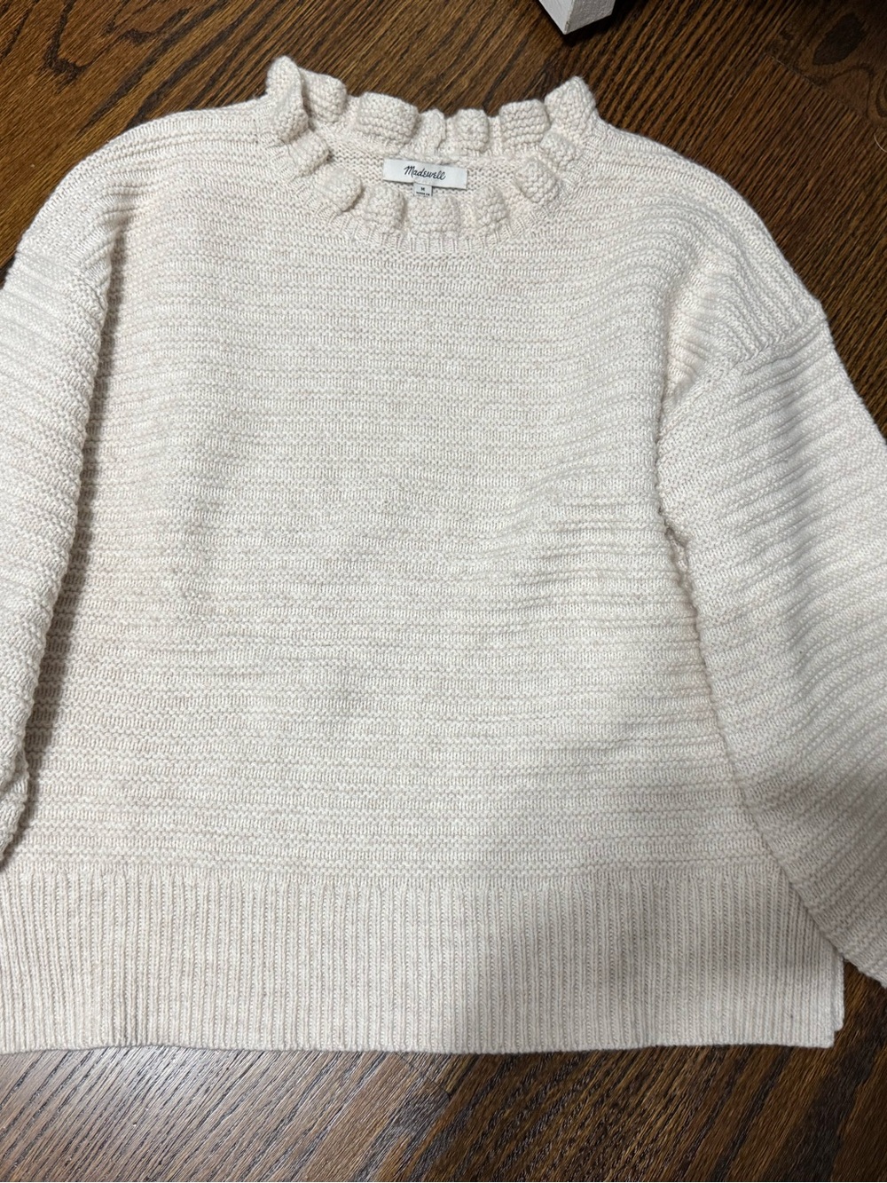 Madewell Off-White Ruffle-Trim Crewneck Sweater